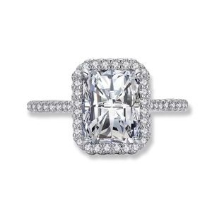 925 Sterling Silver Emerald Cut Classic Luxury Rectangle 3 Carat CZ Ring
